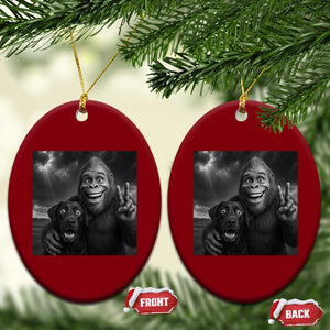 Cute Labrador Selfie With Bigfoot Ceramic Ornament Funny Cryptid - Print Your Wear