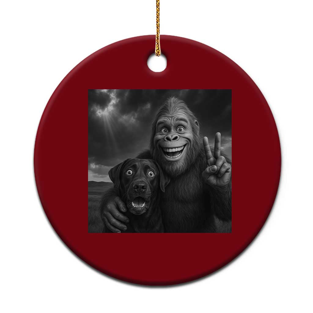 Cute Labrador Selfie With Bigfoot Ceramic Ornament Funny Cryptid - Print Your Wear