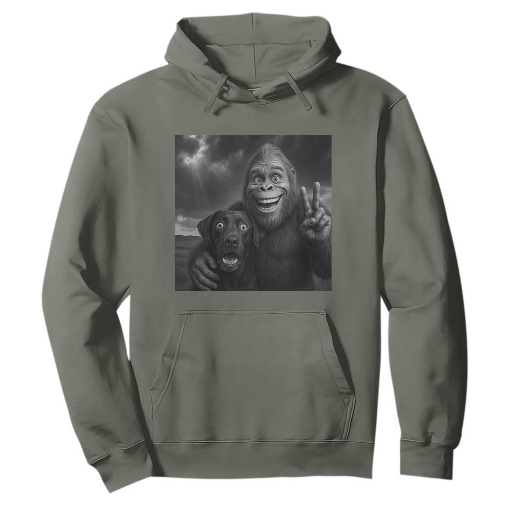Cute Labrador Selfie With Bigfoot Hoodie Funny Cryptid TS12 Military Green Print Your Wear