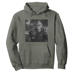 Cute Labrador Selfie With Bigfoot Hoodie Funny Cryptid TS12 Military Green Print Your Wear