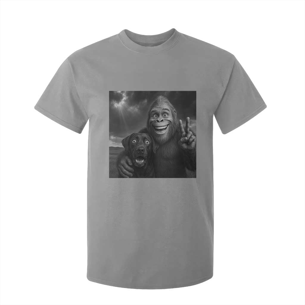 Cute Labrador Selfie With Bigfoot T Shirt For Kid Funny Cryptid TS12 Sport Gray Print Your Wear