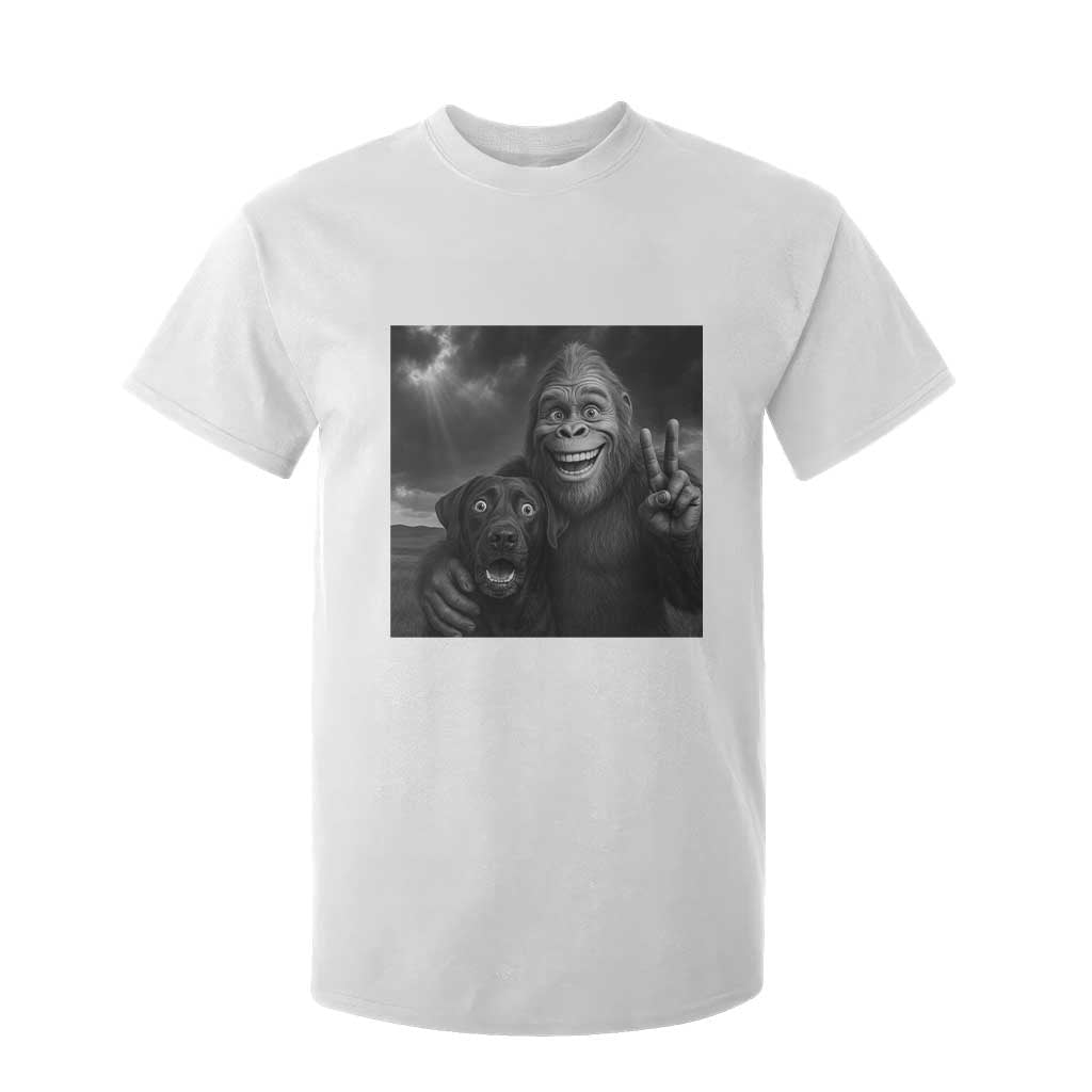 Cute Labrador Selfie With Bigfoot T Shirt For Kid Funny Cryptid TS12 White Print Your Wear