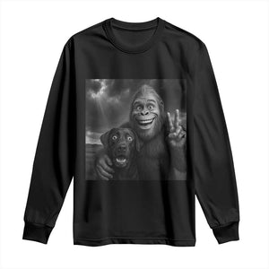 Cute Labrador Selfie With Bigfoot Long Sleeve Shirt Funny Cryptid TS12 Black Print Your Wear