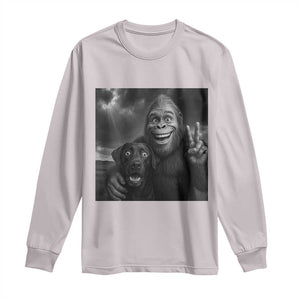 Cute Labrador Selfie With Bigfoot Long Sleeve Shirt Funny Cryptid TS12 Ice Gray Print Your Wear