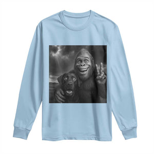 Cute Labrador Selfie With Bigfoot Long Sleeve Shirt Funny Cryptid TS12 Light Blue Print Your Wear