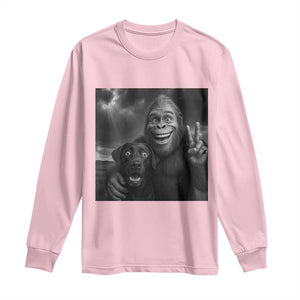 Cute Labrador Selfie With Bigfoot Long Sleeve Shirt Funny Cryptid TS12 Light Pink Print Your Wear