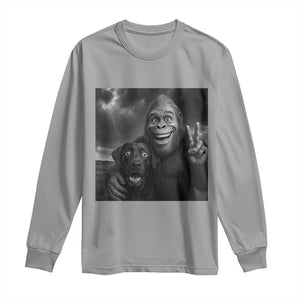 Cute Labrador Selfie With Bigfoot Long Sleeve Shirt Funny Cryptid TS12 Sport Gray Print Your Wear