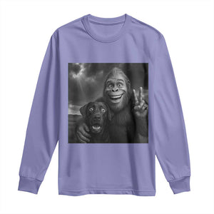 Cute Labrador Selfie With Bigfoot Long Sleeve Shirt Funny Cryptid TS12 Violet Print Your Wear