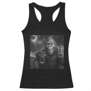 Cute Labrador Selfie With Bigfoot Racerback Tank Top Funny Cryptid TS12 Black Print Your Wear