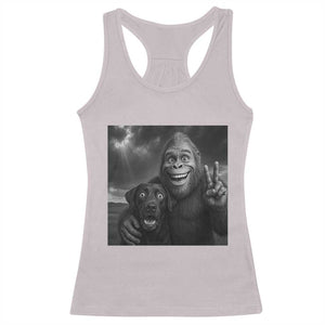 Cute Labrador Selfie With Bigfoot Racerback Tank Top Funny Cryptid TS12 Ice Gray Print Your Wear