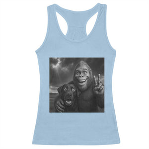 Cute Labrador Selfie With Bigfoot Racerback Tank Top Funny Cryptid TS12 Light Blue Print Your Wear