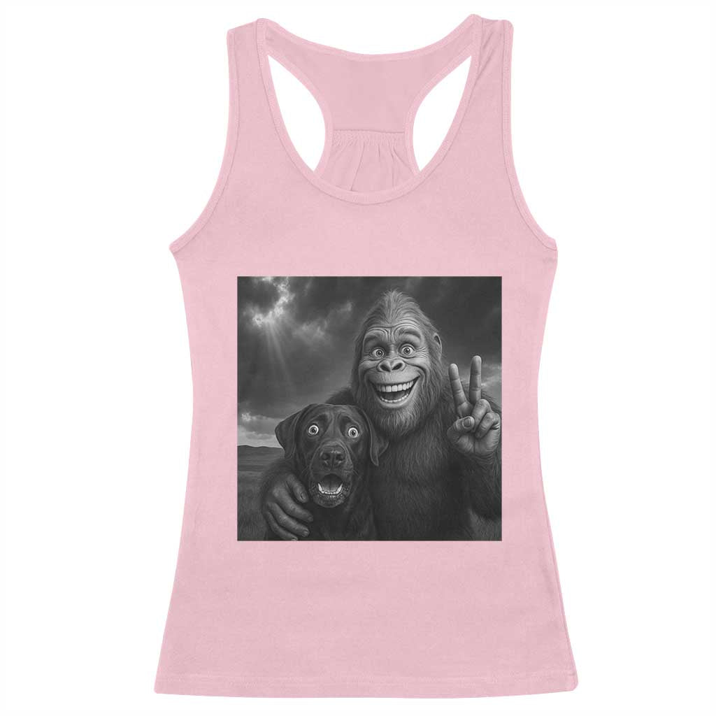 Cute Labrador Selfie With Bigfoot Racerback Tank Top Funny Cryptid TS12 Light Pink Print Your Wear