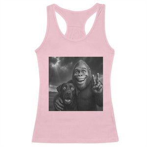 Cute Labrador Selfie With Bigfoot Racerback Tank Top Funny Cryptid TS12 Light Pink Print Your Wear