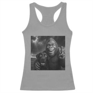 Cute Labrador Selfie With Bigfoot Racerback Tank Top Funny Cryptid TS12 Sport Gray Print Your Wear