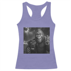 Cute Labrador Selfie With Bigfoot Racerback Tank Top Funny Cryptid TS12 Violet Print Your Wear