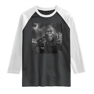 Cute Labrador Selfie With Bigfoot Raglan Shirt Funny Cryptid TS12 Black White Print Your Wear