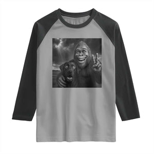 Cute Labrador Selfie With Bigfoot Raglan Shirt Funny Cryptid TS12 Sport Gray Black Print Your Wear