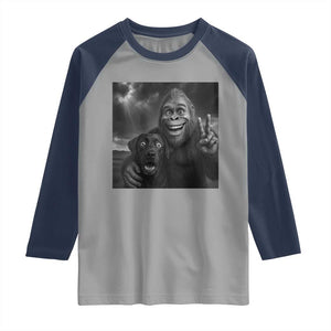 Cute Labrador Selfie With Bigfoot Raglan Shirt Funny Cryptid TS12 Sport Gray Navy Print Your Wear