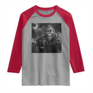 Cute Labrador Selfie With Bigfoot Raglan Shirt Funny Cryptid TS12 Sport Gray Red Print Your Wear