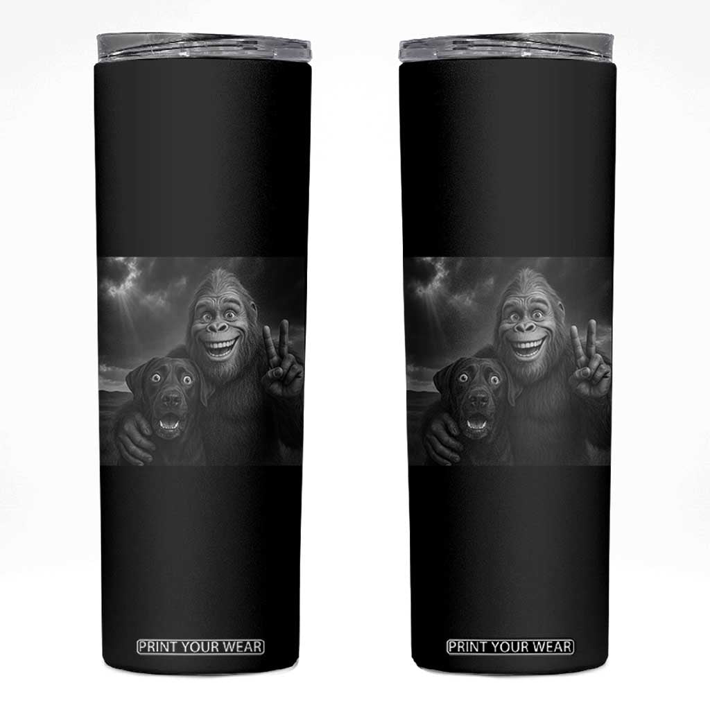 Cute Labrador Selfie With Bigfoot Skinny Tumbler Funny Cryptid TS12 Black Print Your Wear