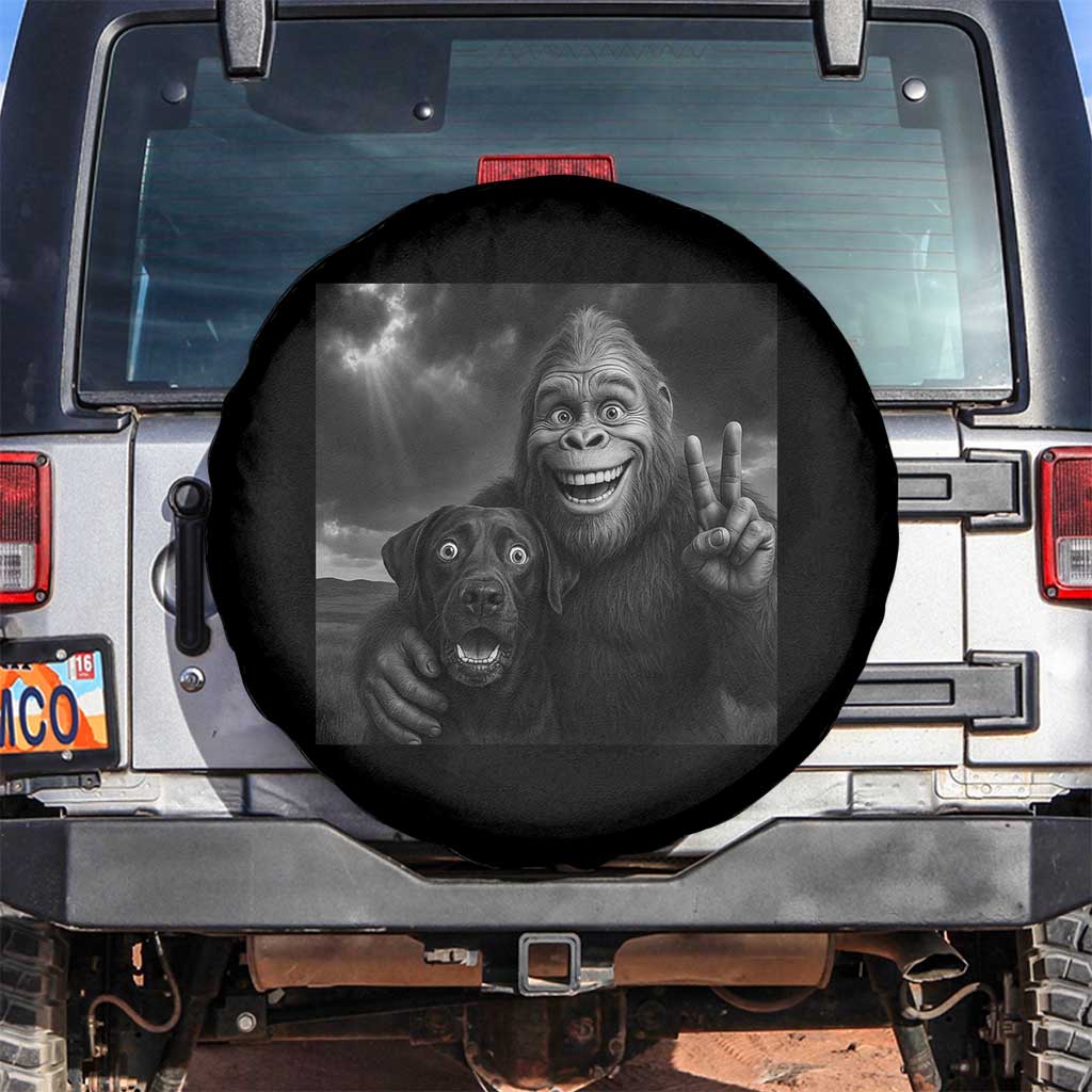 Cute Labrador Selfie With Bigfoot Spare Tire Cover Funny Cryptid TS12 No hole Black Print Your Wear