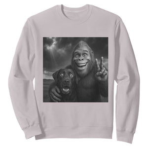 Cute Labrador Selfie With Bigfoot Sweatshirt Funny Cryptid TS12 Ice Gray Print Your Wear