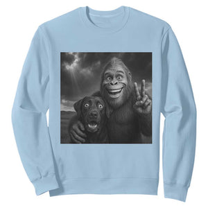 Cute Labrador Selfie With Bigfoot Sweatshirt Funny Cryptid TS12 Light Blue Print Your Wear