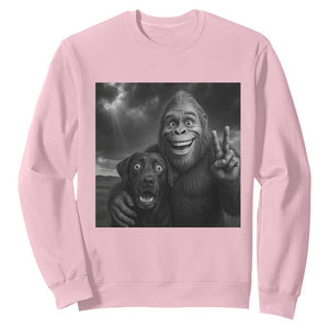 Cute Labrador Selfie With Bigfoot Sweatshirt Funny Cryptid TS12 Light Pink Print Your Wear