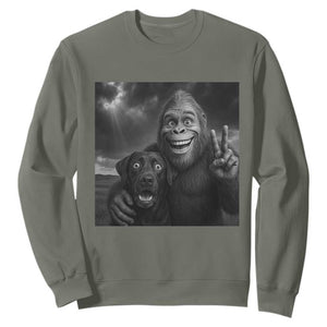 Cute Labrador Selfie With Bigfoot Sweatshirt Funny Cryptid TS12 Military Green Print Your Wear