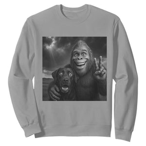Cute Labrador Selfie With Bigfoot Sweatshirt Funny Cryptid TS12 Sport Gray Print Your Wear