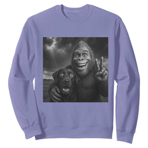 Cute Labrador Selfie With Bigfoot Sweatshirt Funny Cryptid TS12 Violet Print Your Wear