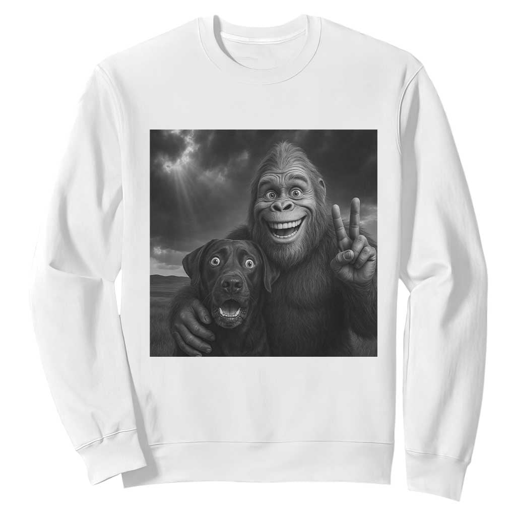 Cute Labrador Selfie With Bigfoot Sweatshirt Funny Cryptid TS12 White Print Your Wear