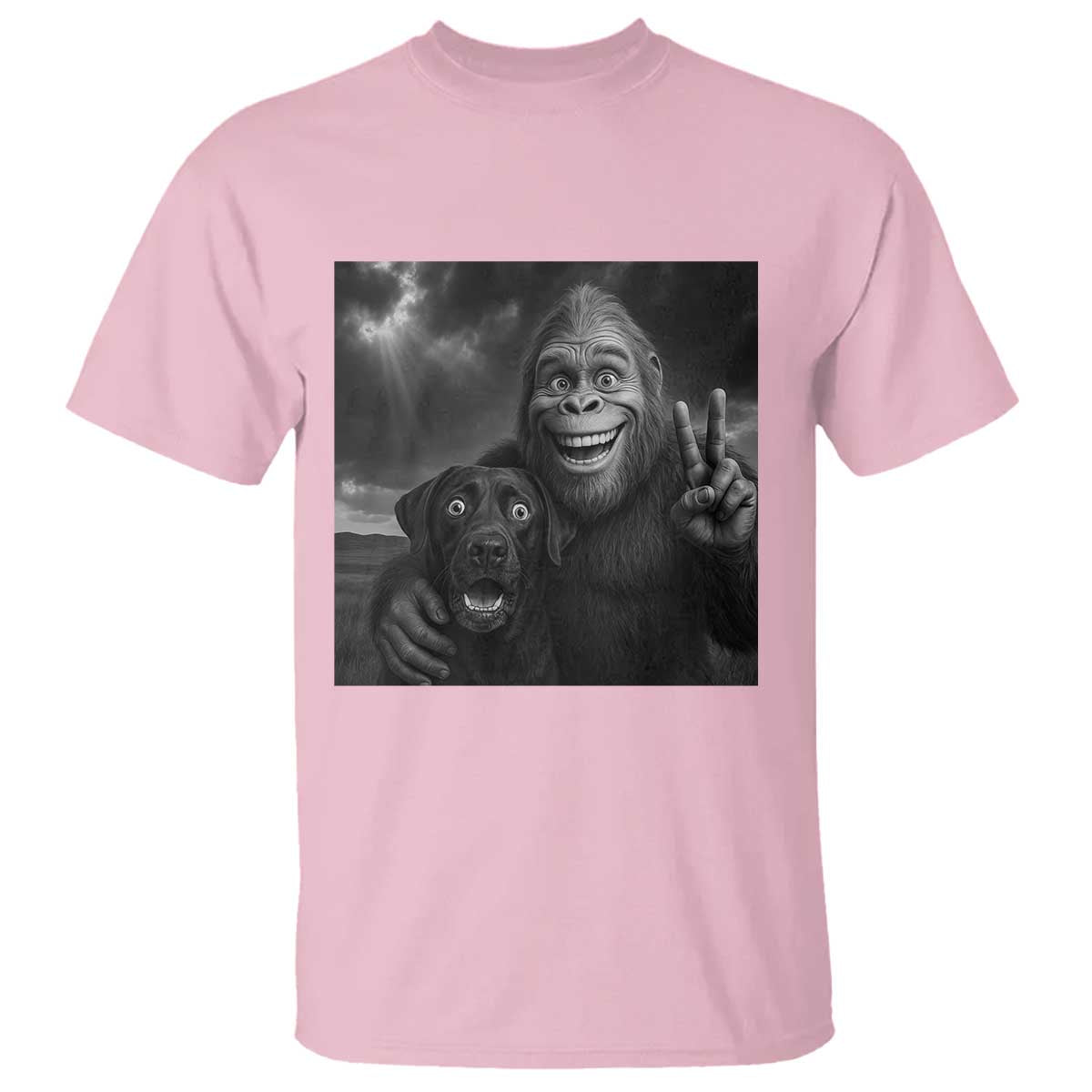Cute Labrador Selfie With Bigfoot T Shirt Funny Cryptid TS12 Light Pink Print Your Wear