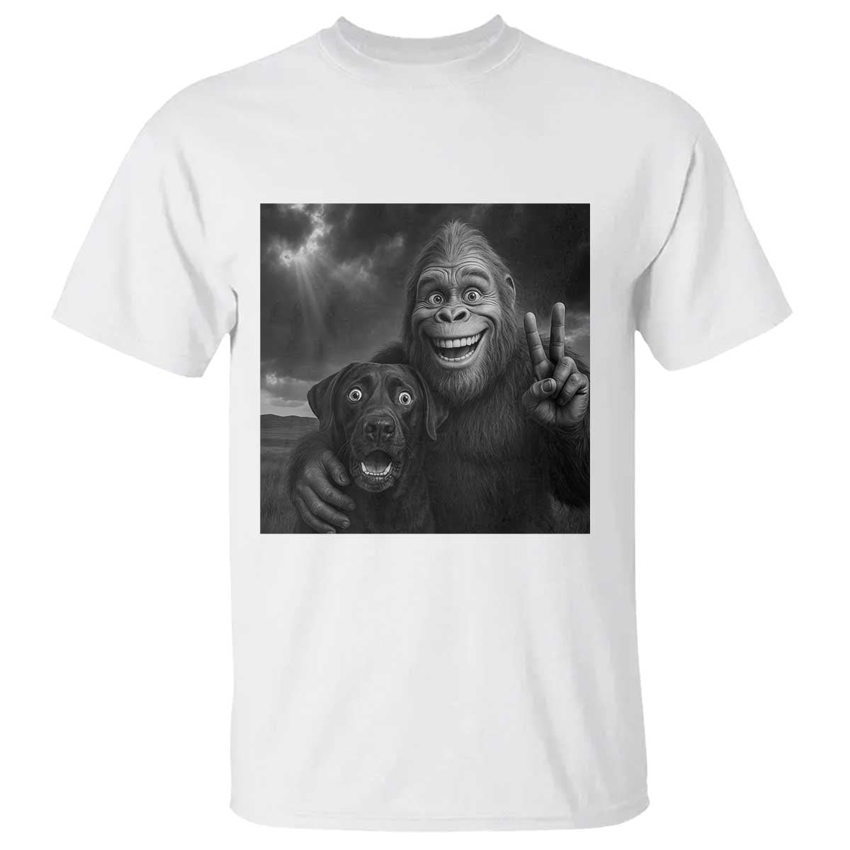 Cute Labrador Selfie With Bigfoot T Shirt Funny Cryptid TS12 White Print Your Wear