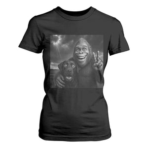 Cute Labrador Selfie With Bigfoot T Shirt For Women Funny Cryptid TS12 Black Print Your Wear