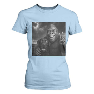 Cute Labrador Selfie With Bigfoot T Shirt For Women Funny Cryptid TS12 Light Blue Print Your Wear