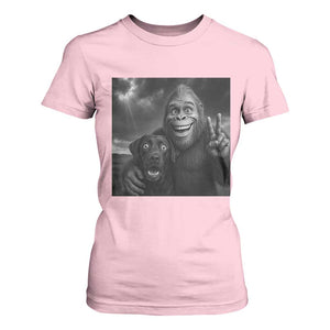 Cute Labrador Selfie With Bigfoot T Shirt For Women Funny Cryptid TS12 Light Pink Print Your Wear