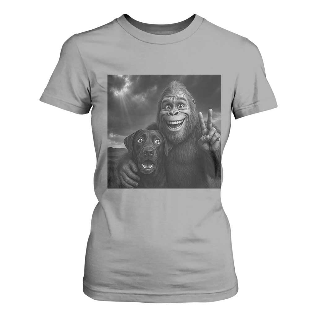 Cute Labrador Selfie With Bigfoot T Shirt For Women Funny Cryptid TS12 Sport Gray Print Your Wear