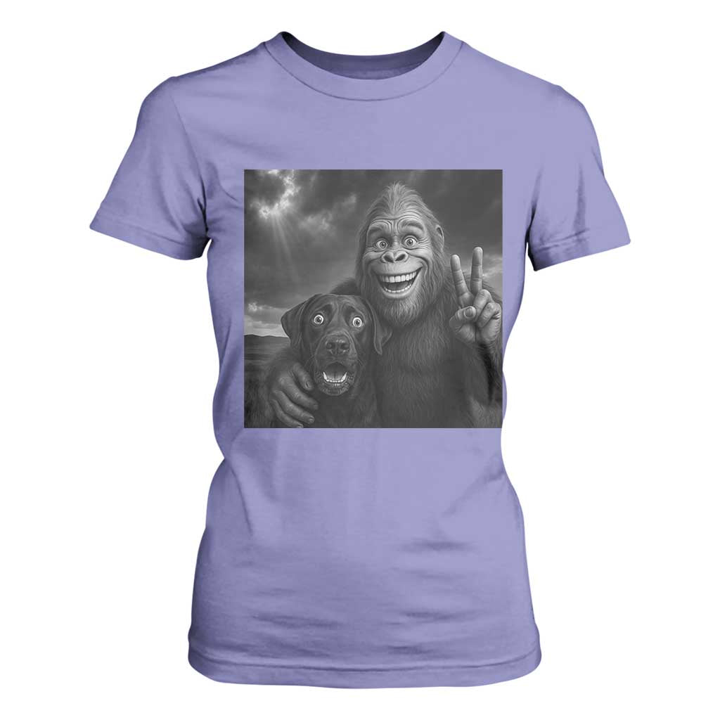 Cute Labrador Selfie With Bigfoot T Shirt For Women Funny Cryptid TS12 Violet Print Your Wear