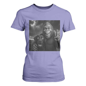 Cute Labrador Selfie With Bigfoot T Shirt For Women Funny Cryptid TS12 Violet Print Your Wear