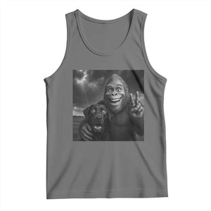 Cute Labrador Selfie With Bigfoot Tank Top Funny Cryptid TS12 Black Heather Print Your Wear