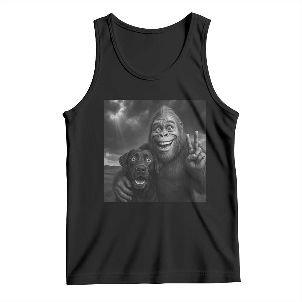 Cute Labrador Selfie With Bigfoot Tank Top Funny Cryptid TS12 Black Print Your Wear