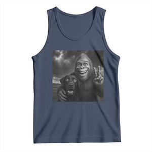 Cute Labrador Selfie With Bigfoot Tank Top Funny Cryptid TS12 Navy Print Your Wear