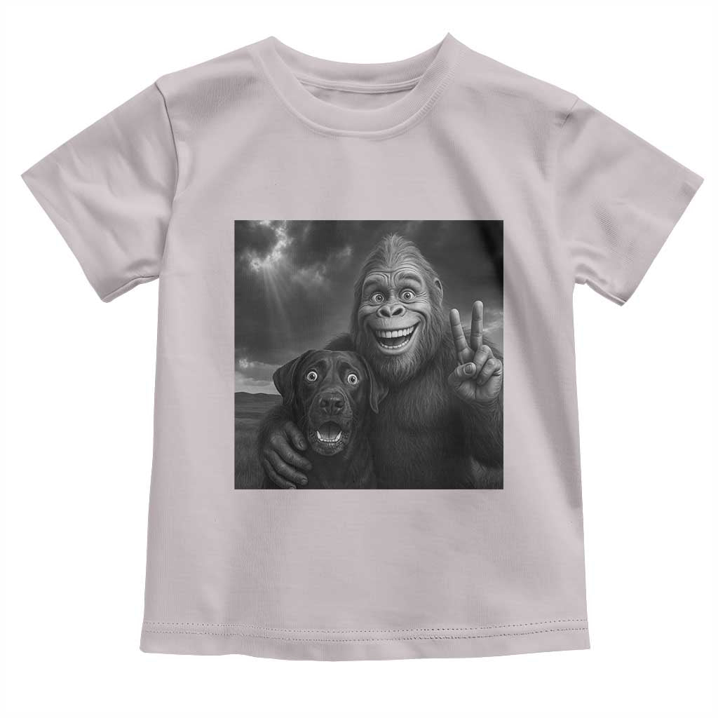 Cute Labrador Selfie With Bigfoot Toddler T Shirt Funny Cryptid TS12 Ice Gray Print Your Wear