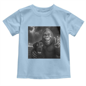 Cute Labrador Selfie With Bigfoot Toddler T Shirt Funny Cryptid TS12 Light Blue Print Your Wear