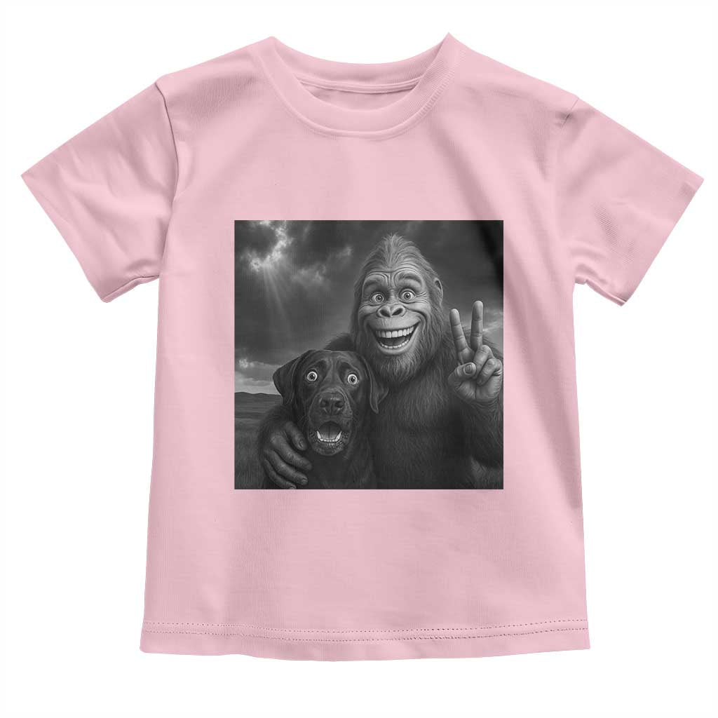Cute Labrador Selfie With Bigfoot Toddler T Shirt Funny Cryptid TS12 Light Pink Print Your Wear