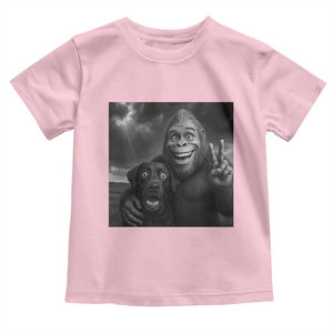 Cute Labrador Selfie With Bigfoot Toddler T Shirt Funny Cryptid TS12 Light Pink Print Your Wear