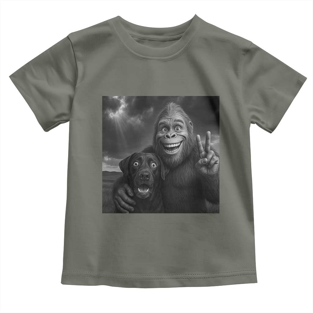 Cute Labrador Selfie With Bigfoot Toddler T Shirt Funny Cryptid TS12 Military Green Print Your Wear