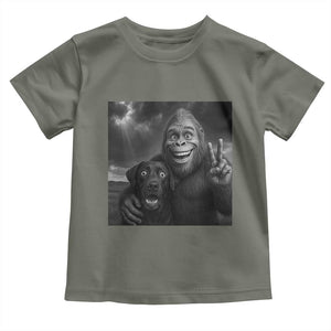 Cute Labrador Selfie With Bigfoot Toddler T Shirt Funny Cryptid TS12 Military Green Print Your Wear