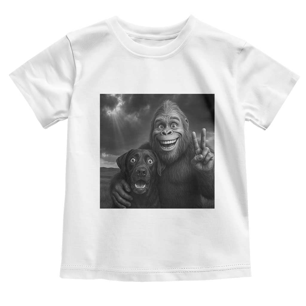 Cute Labrador Selfie With Bigfoot Toddler T Shirt Funny Cryptid TS12 White Print Your Wear